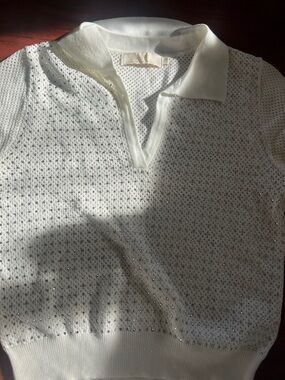Women's Short-Sleeve Polo Sweater Tee in Ivory with Sparkle